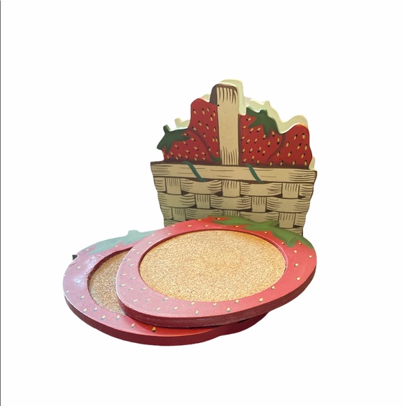 Vintage Strawberry set of 4 Coasters - Picture 3 of 3